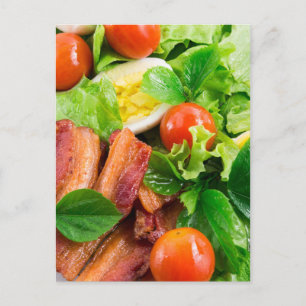 Kerstomaten, kruiden, olijfolie, eieren en bacon briefkaart