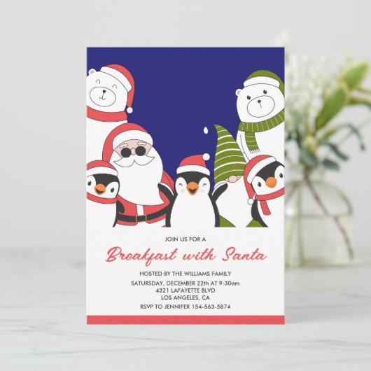 Kerstontbijt met Santa Cool Beren Gnome Kaart (Staand voorkant)