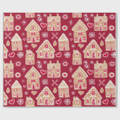 Kerstontbijtkod-huizen op rood cadeaupapier (Vlak)