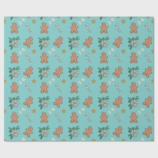 kerstontbijtkoek, bogen en snoeprietjes cadeaupapier (Vlak)