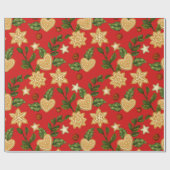 Kerstontbijtkoekjes en koekjes en rode bessen cadeaupapier (Vlak)