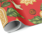 Kerstontbijtkoekjes en koekjes en rode bessen cadeaupapier (Rol Hoek)