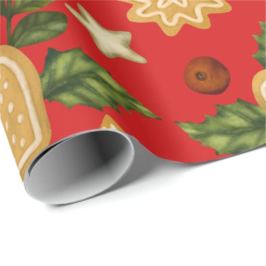 Kerstontbijtkoekjes en koekjes en rode bessen cadeaupapier (Rol Hoek)