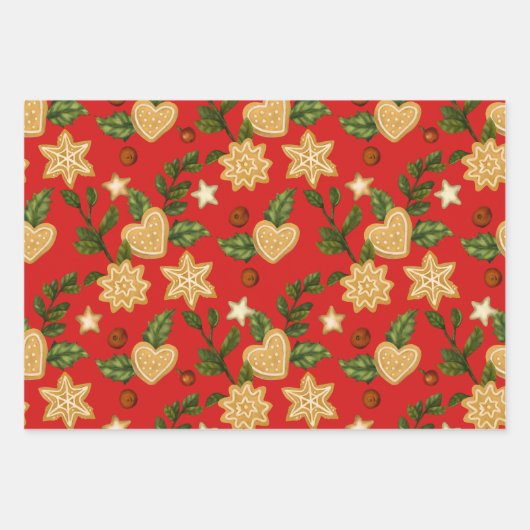 Kerstontbijtkoekjes en koekjes en rode bessen inpakpapier vel (Voorkant 3)