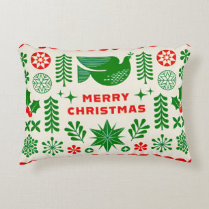 Kerstontwerp met duif, hulst kerstmotieven accent kussen