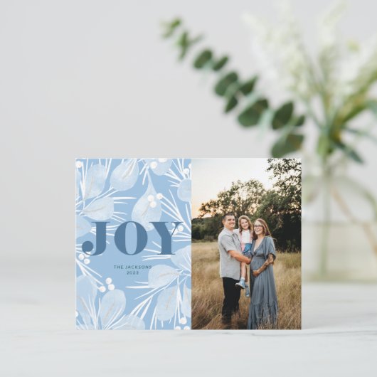 Kerstontwerp met Joy in het blauw Feestdagenkaart (Staand voorkant)