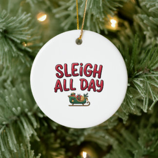 Kerstontwerp 'Sleigh All Day' Keramisch Ornament