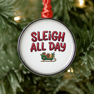 Kerstontwerp 'Sleigh All Day' Metalen Ornament