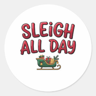 Kerstontwerp 'Sleigh All Day' Ronde Sticker