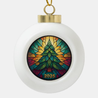 Kerstornament 2025 Nep Gebrandschilderd Glas Eff.  Keramische Bal Ornament
