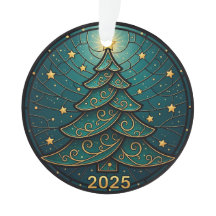 Kerstornament 2025 Nep Gebrandschilderd Glas Eff. 