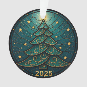 Kerstornament 2025 Nep Gebrandschilderd Glas Eff. Ornament