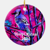 Kerstornament - Blauw Jay Roze Abstracte kunst Keramisch Ornament (Achterkant)