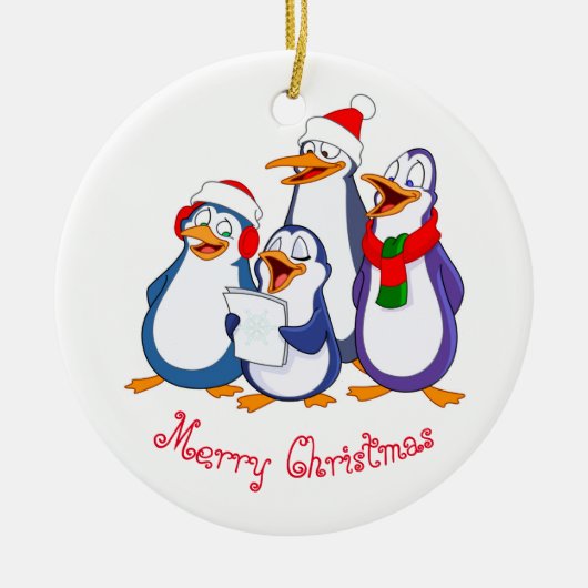 Kerstornament - blije pinguïns keramisch ornament (Voorkant)