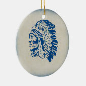 Kerstornament Blue Silhouette Indian Chief Keramisch Ornament (Rechts)