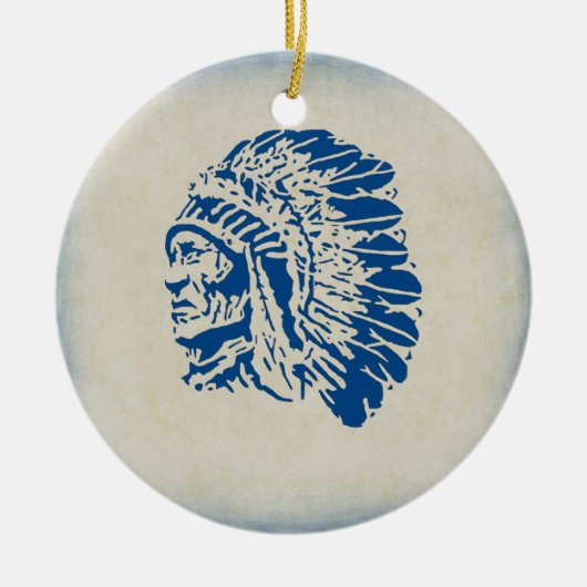 Kerstornament Blue Silhouette Indian Chief Keramisch Ornament (Voorkant)
