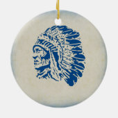 Kerstornament Blue Silhouette Indian Chief Keramisch Ornament (Achterkant)