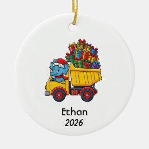 Kerstornament dinosaurus-dumptruck T-Rex Keramisch Ornament
