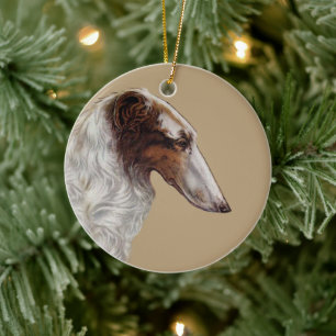 Kerstornament met antieke Borzoi-kop Keramisch Ornament