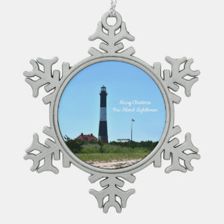 Kerstornament met Fire Island Light Tin Sneeuwvlok Ornament