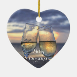 Kerstornament Strand Hart Zonsondergang Keramisch Ornament