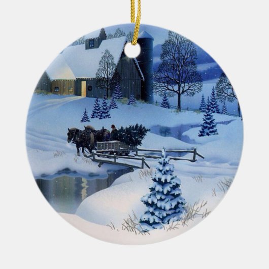 Kerstornament Winterse Landschap Keramisch Ornament (Voorkant)