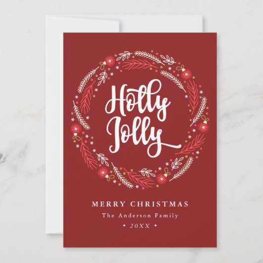 kerstornament Wreath Holly Jolly Non-Photo Feestdagenkaart (Voorkant)