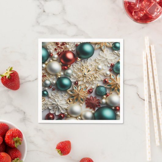 Kerstornamenten Parels Goud Rode Kralen Servet (Insitu)