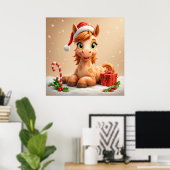 Kerstpaard Cartoon met kerstmuts Poster (Thuiskantoor)