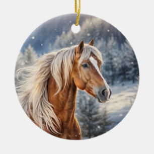 Kerstpaard in Snow Long Mane Keramisch Ornament