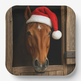 Kerstpaard in stalvenster papieren bordje
