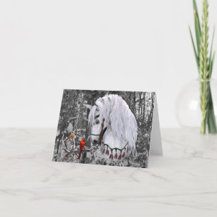 Kerstpaard & Kardinalen 4" x 5.6" Kerstkaart Feestdagen Kaart