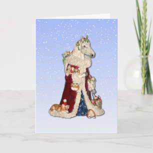 Kerstpaard met Corgi Elves Wenskaart Feestdagen Kaart