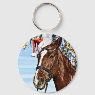 Kerstpaard met pet sleutelhanger