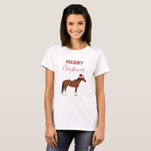 Kerstpaard Santa Hat Xmas licht T-Shirt (Voorkant volledig)