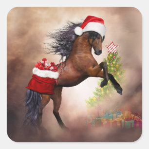 kerstpaard vierkante sticker