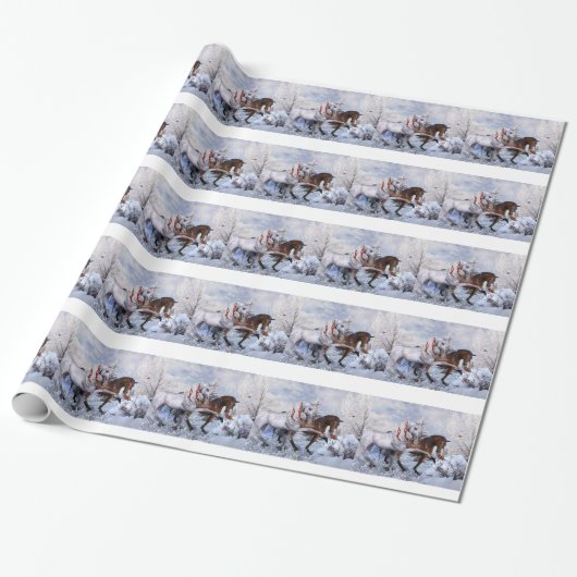 kerstpaarden cadeaupapier (Uitgerold)