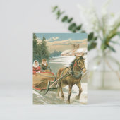 Kerstpaarden en -slee feestdagenkaart (Staand voorkant)