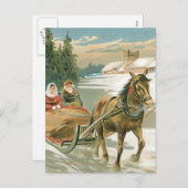 Kerstpaarden en -slee feestdagenkaart (Voorkant / Achterkant)