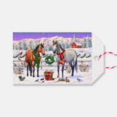 Kerstpaarden in sneeuw cadeaulabel (Voorkant (Horizontaal))