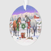 Kerstpaarden in sneeuw ornament (voorkant)