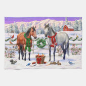 Kerstpaarden in sneeuw theedoek (Horizontaal)