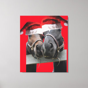 kerstpaarden met kerstcadeautjes Petten Canvas Afdruk