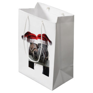 Kerstpaarden met Petten van de kerstman op Medium Cadeauzakje