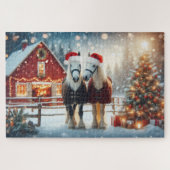 Kerstpaarden op het boerderij legpuzzel (Horizontaal)