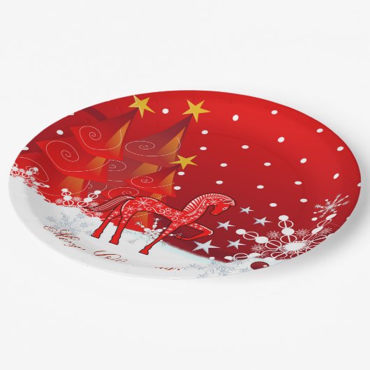 kerstpaarden, sneeuwvlokken, bomen en aangepaste t papieren bordje (Gekanteld)