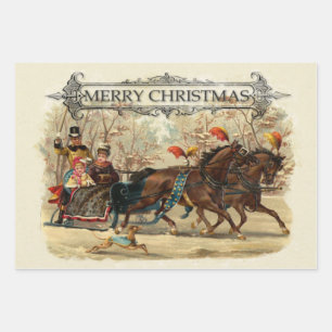 Kerstpaarden wintervakantie inpakpapier vel