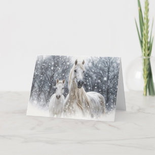 Kerstpaarden Witte Merrie en Veulen in de Sneeuw Feestdagen Kaart
