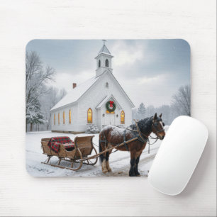 Kerstpaardenslee Gewacht Bij een Kapel Muismat