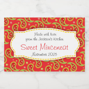 Kerstpaisleypatteraat-minkemetetiket Voedselcontainer Etiket